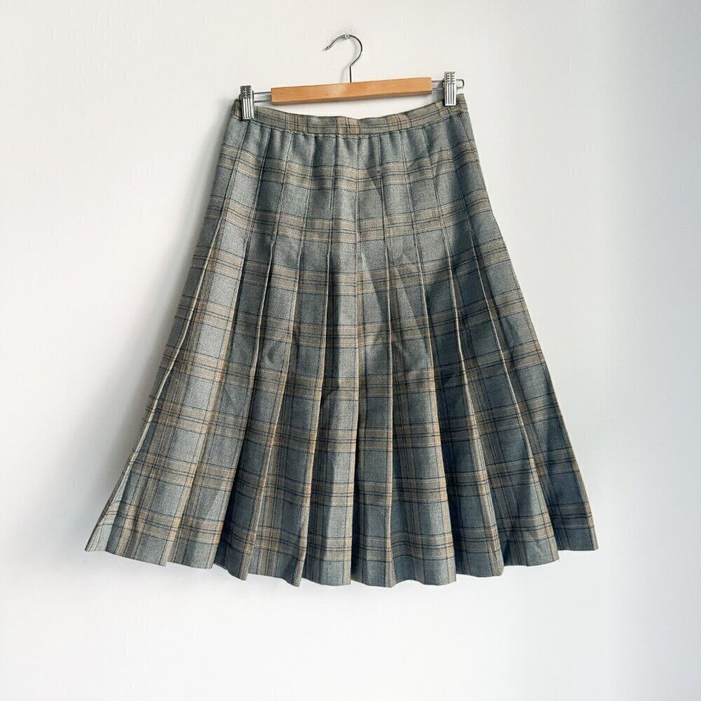 Vintage Hand Made Wool Grey Warm Pleated Midi Skirt  S/M
